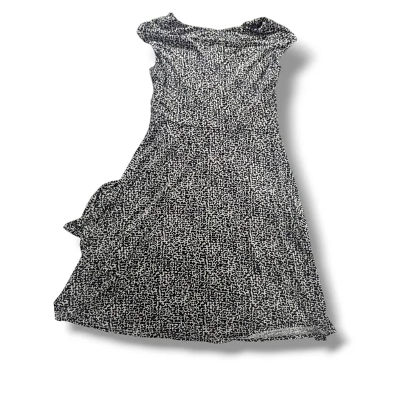 Lauren Ralph Lauren Black White Printed Ruched A Line Jersey Knit Dress Size 8 - Picture 2 of 12